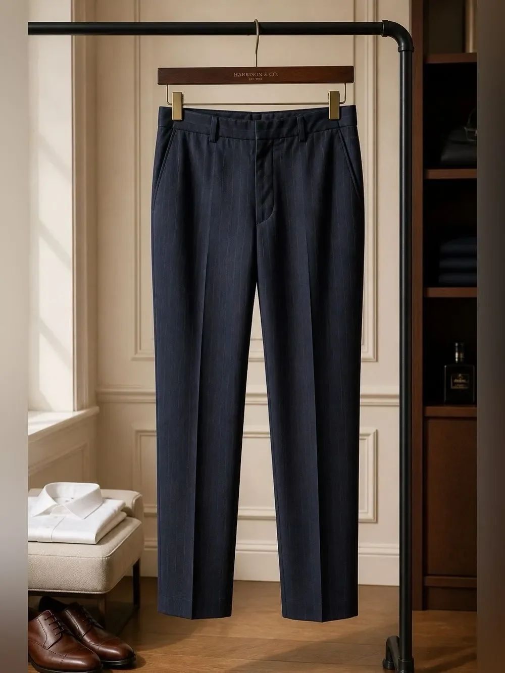 NAVY BLUE PINSTRIPE PANTS BY BANANA REPUBLIC SIZE 32/30 EUC